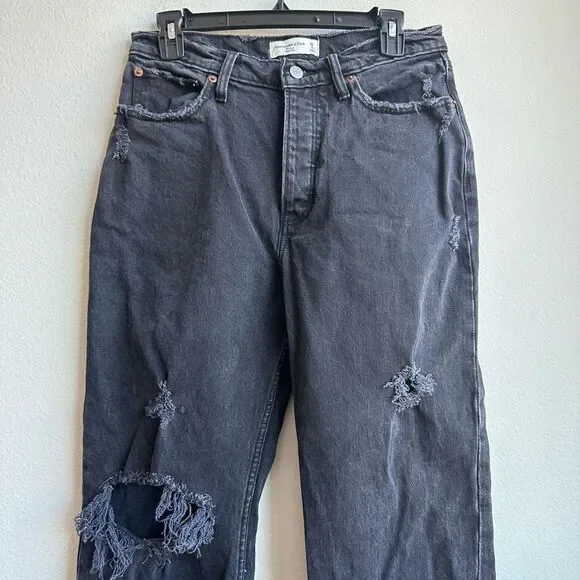 Abercrombie & Fitch The Dad High Rise Straight Black Button Fly Jeans Size 28/6 - Picture 3 of 7